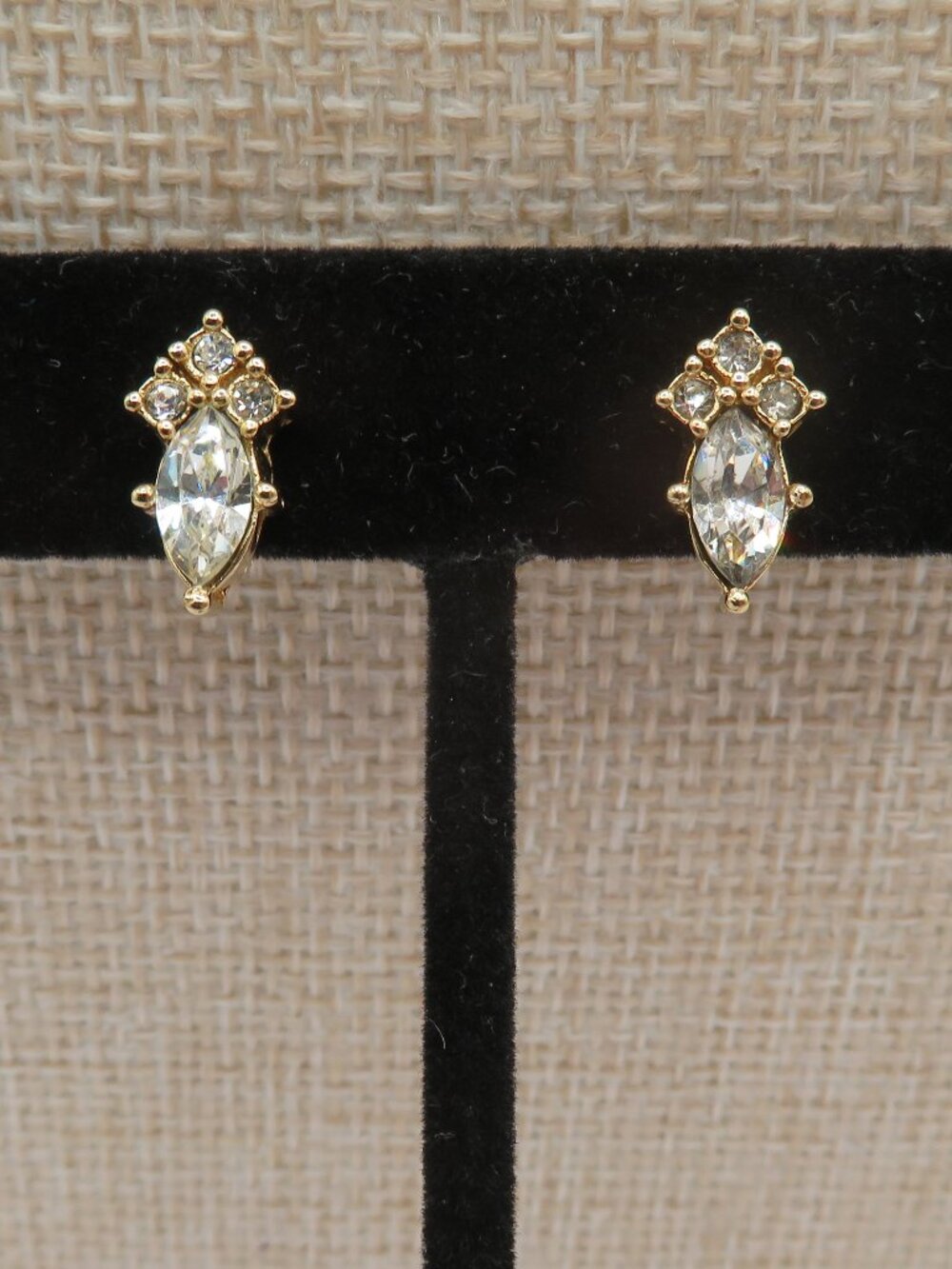 Vintage Christian Dior Rhinestone Gold Tone Clip-On Earrings